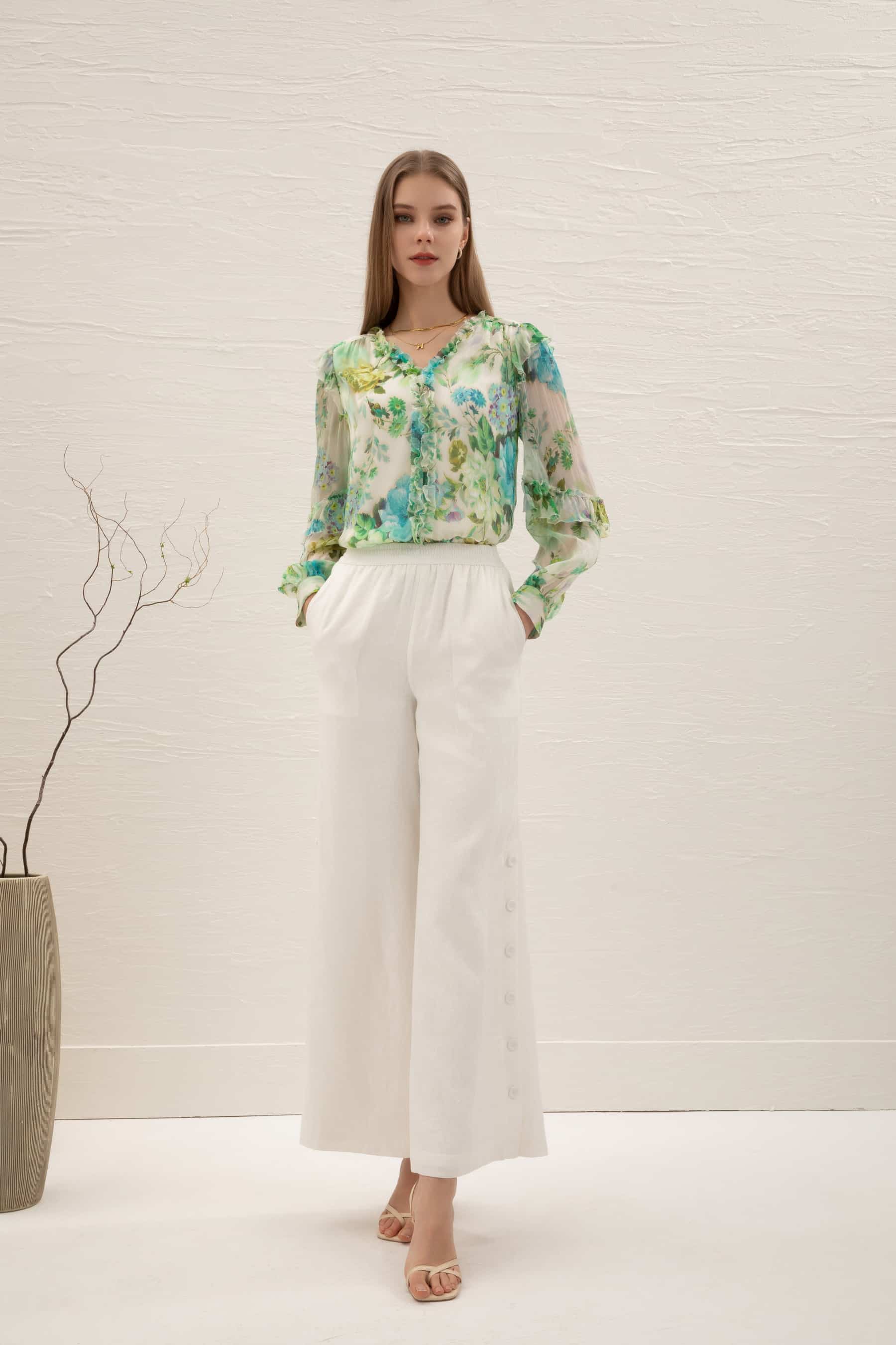 GDS Rosie Silk Blouse | Print BLOUSES autumn-winter BLOUSES BRUNCH CASUAL Catch GDS GREEN L M PRINT S SALE WORK XL XS