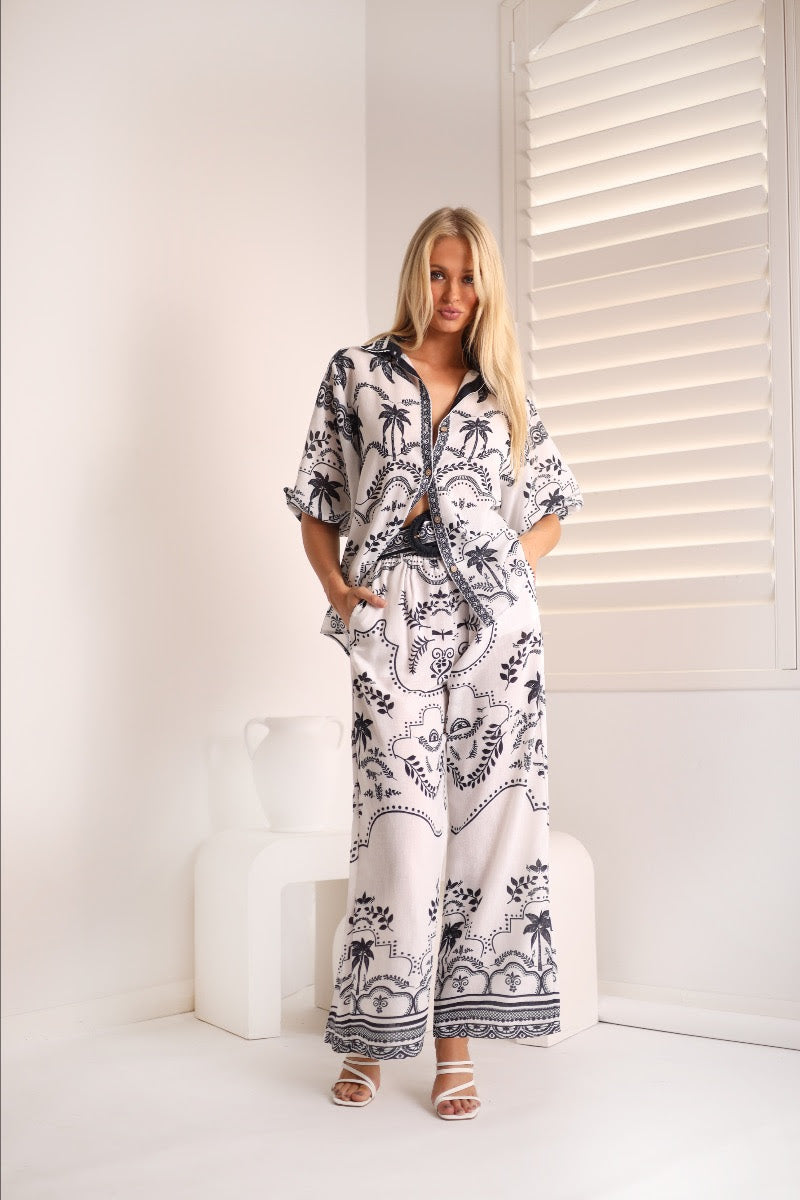 Sofia Linen Pants| Blk-Wht