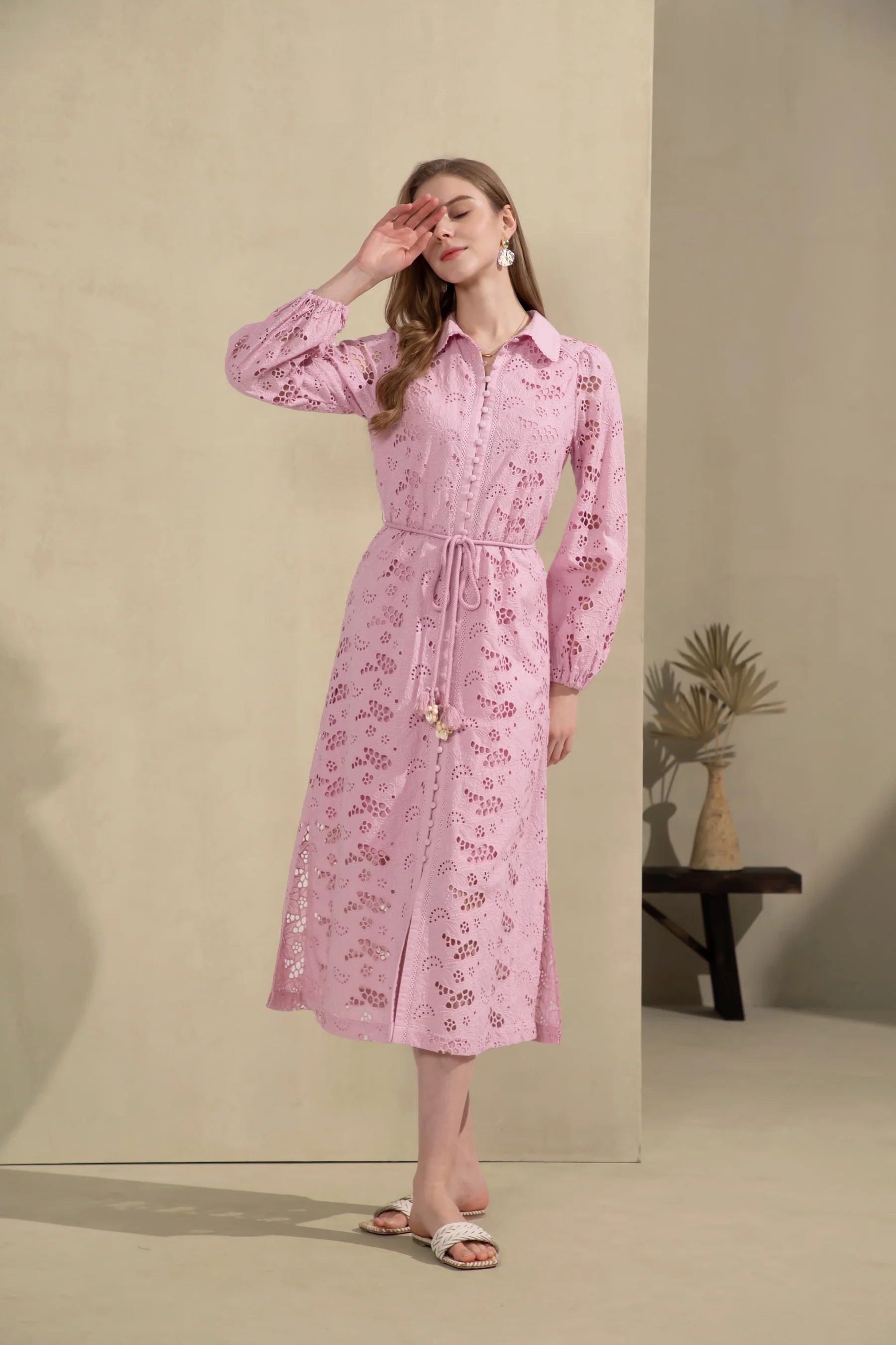 GDS Rosie Embroidered Long Dress | Chalk Pink