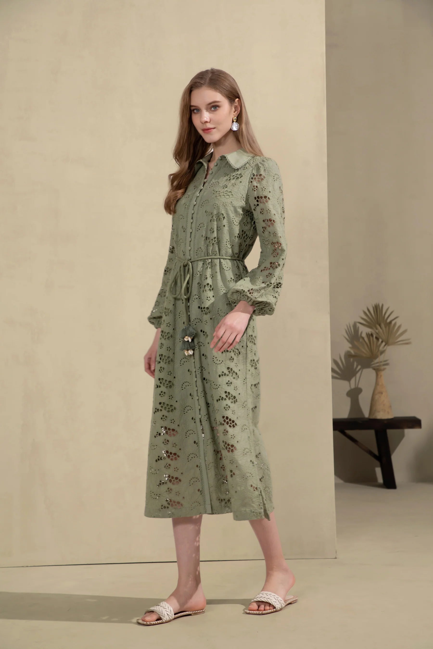 GDS Rosie Embroidered Long Dress | Khaki