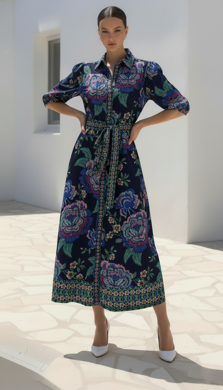 Liberty Shirt Dress | Navy- Floral