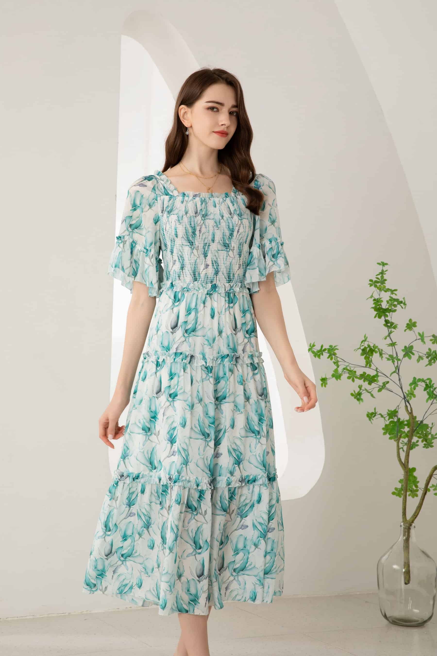 GDS Risette Silk Long Dress | Blue Print