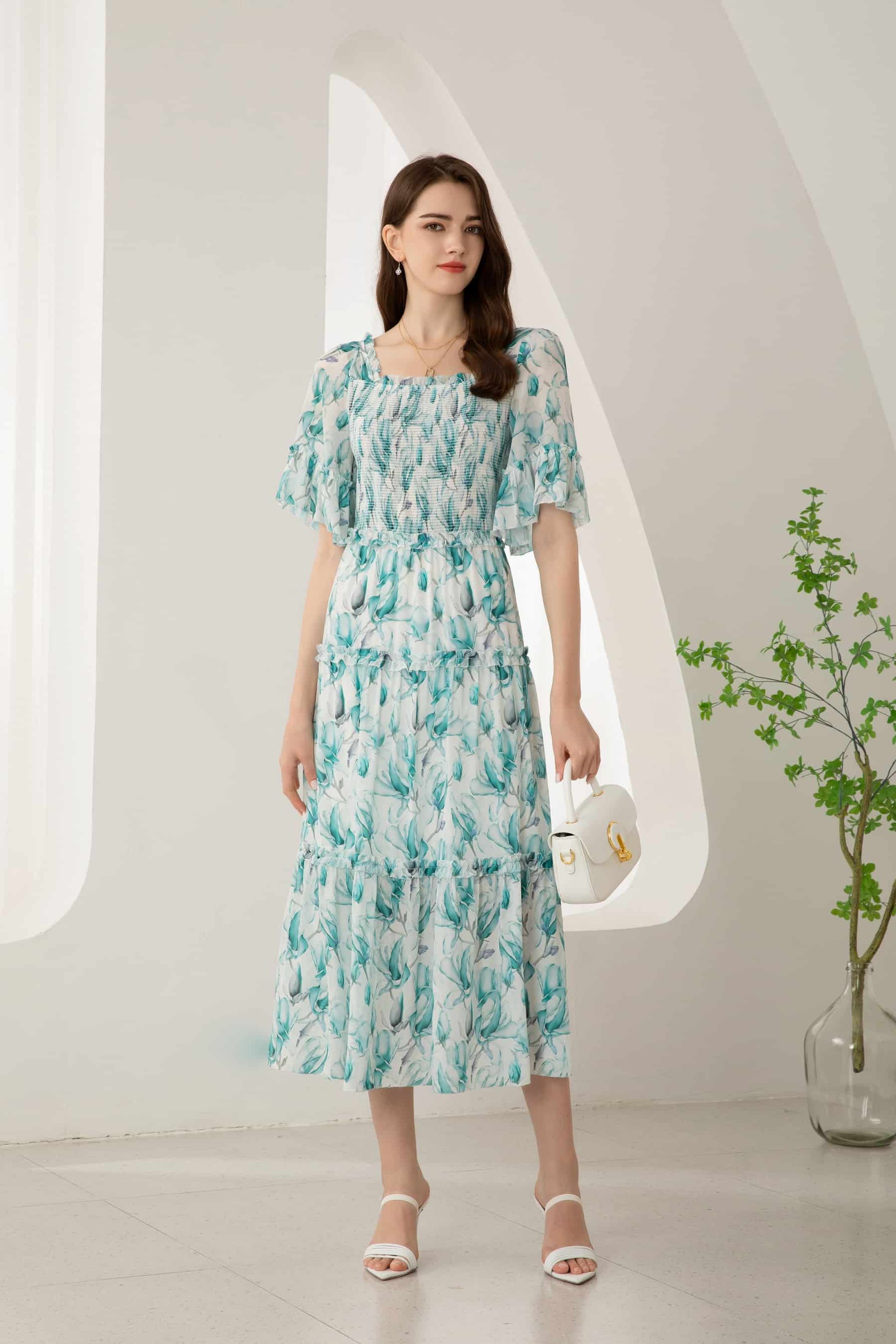 GDS Risette Silk Long Dress | Blue Print