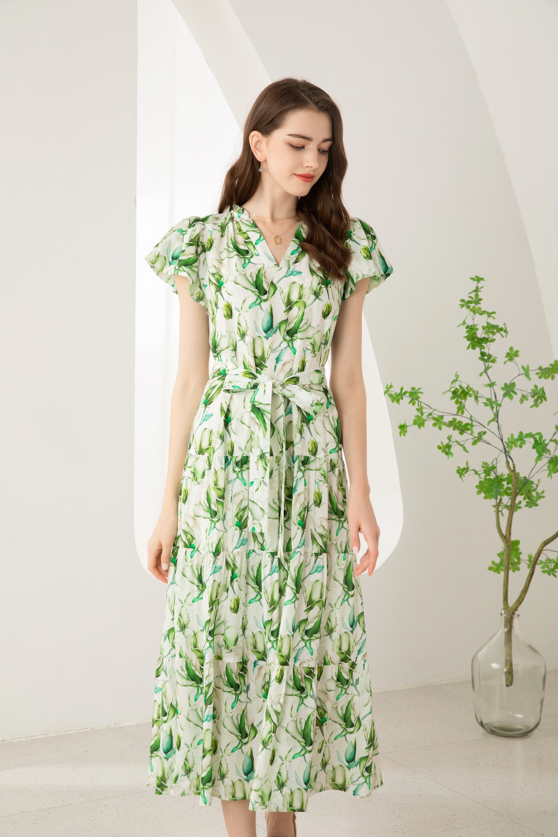 GDS Risette Tencel Long Dress | Green Print DRESSES Catch GDS L M S XL XS