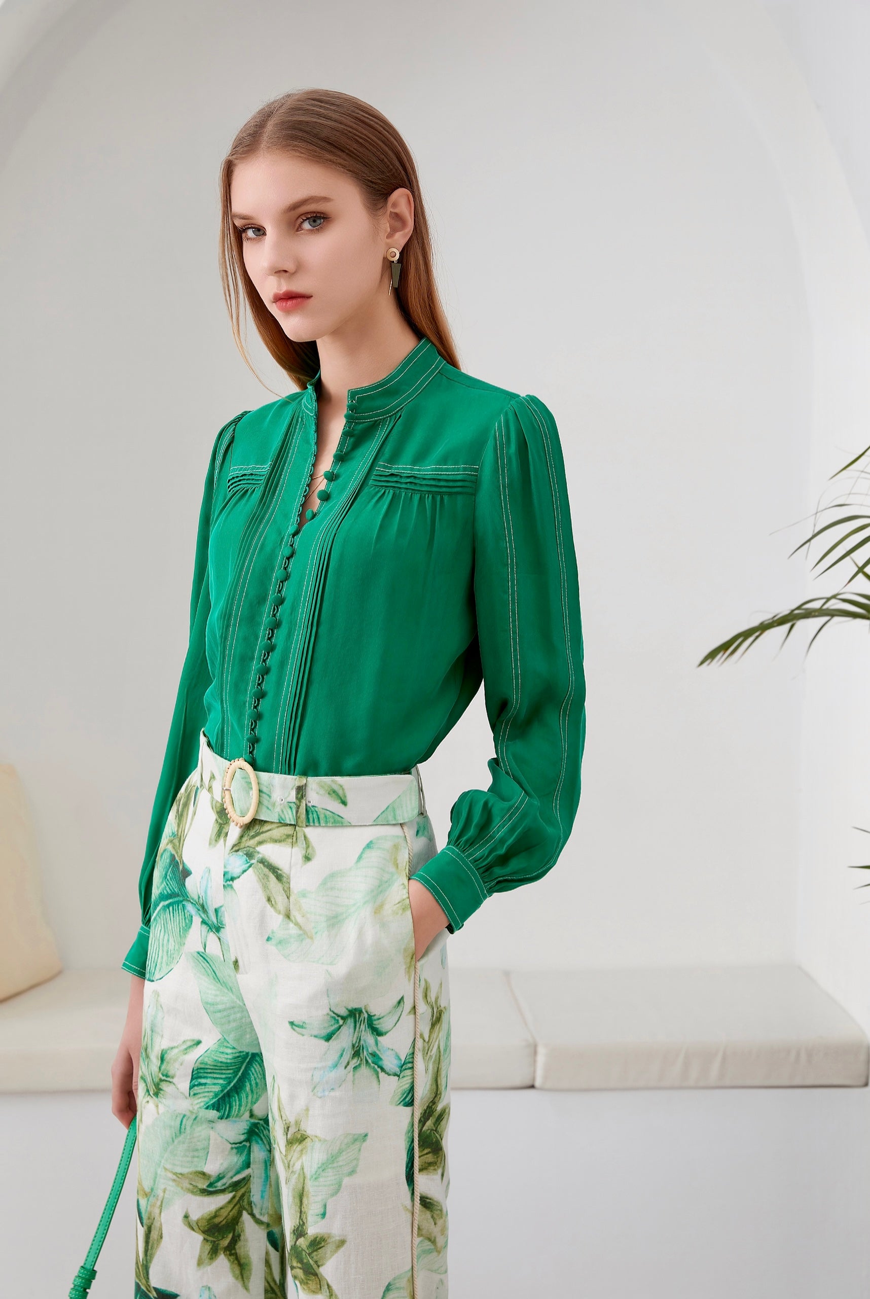 GDS Eden Cupro Blouse | Green Tambourine BLOUSES autumn-winter BLOUSES BRUNCH CASUAL Catch ESS22 GDS GREEN L M S SALE WORK XL XS