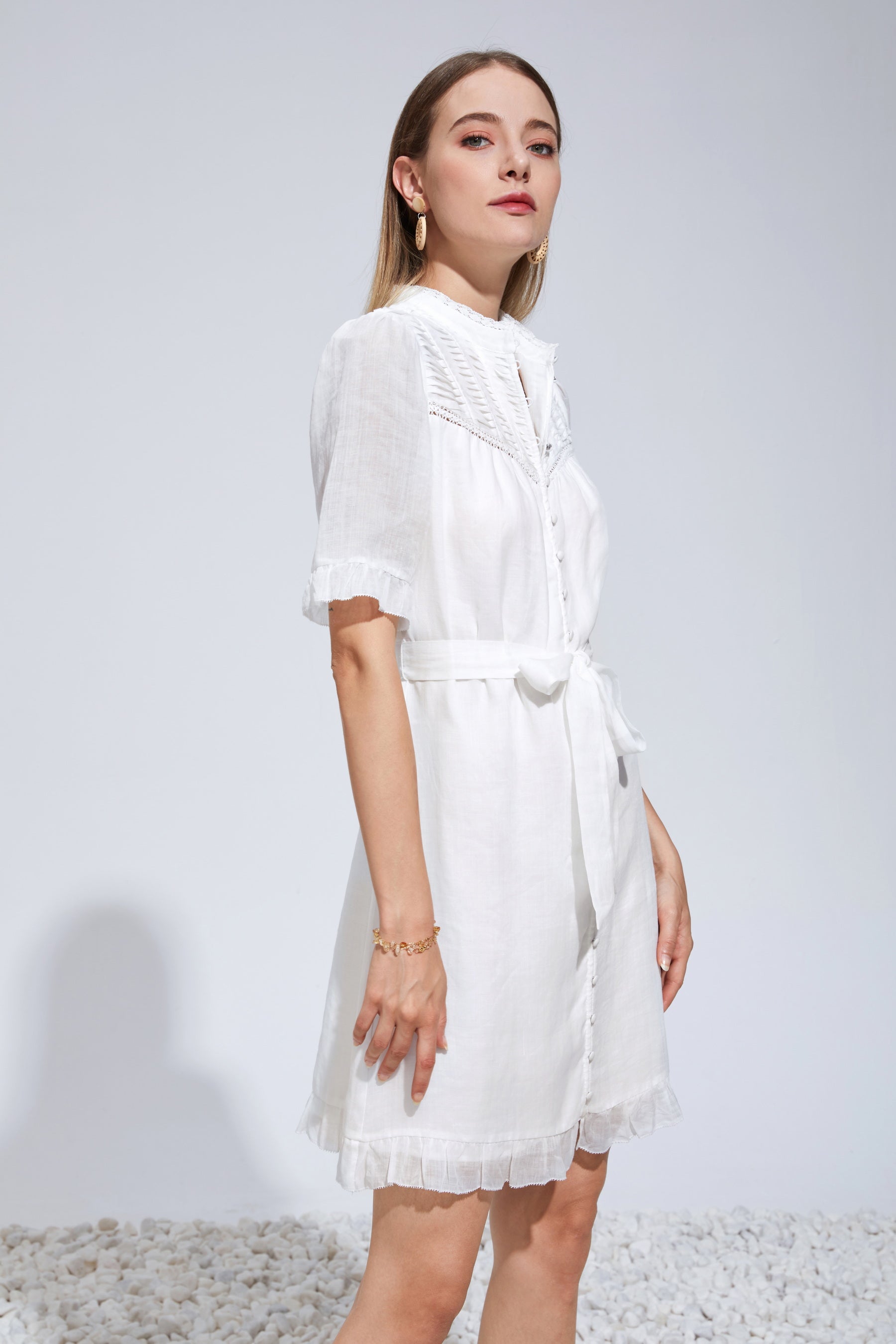 GDS Rochelle Linen Short Dress | White Catch ESS22 GDS L M S SALE WHITE XL XS