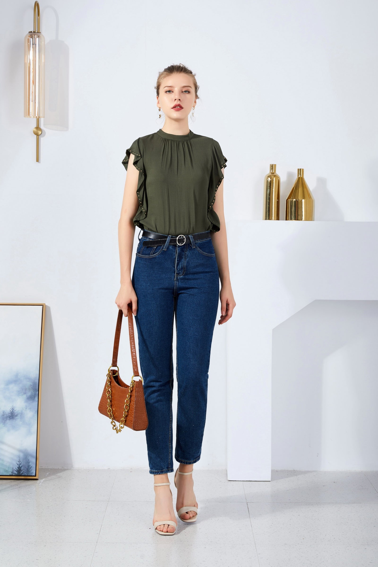 GDS Tahari Blouse | Khaki BLOUSES BLOUSES BRUNCH CASUAL ESS22 GDS GREEN L M S SALE 40 % SPRING-SUMMER WORK XS