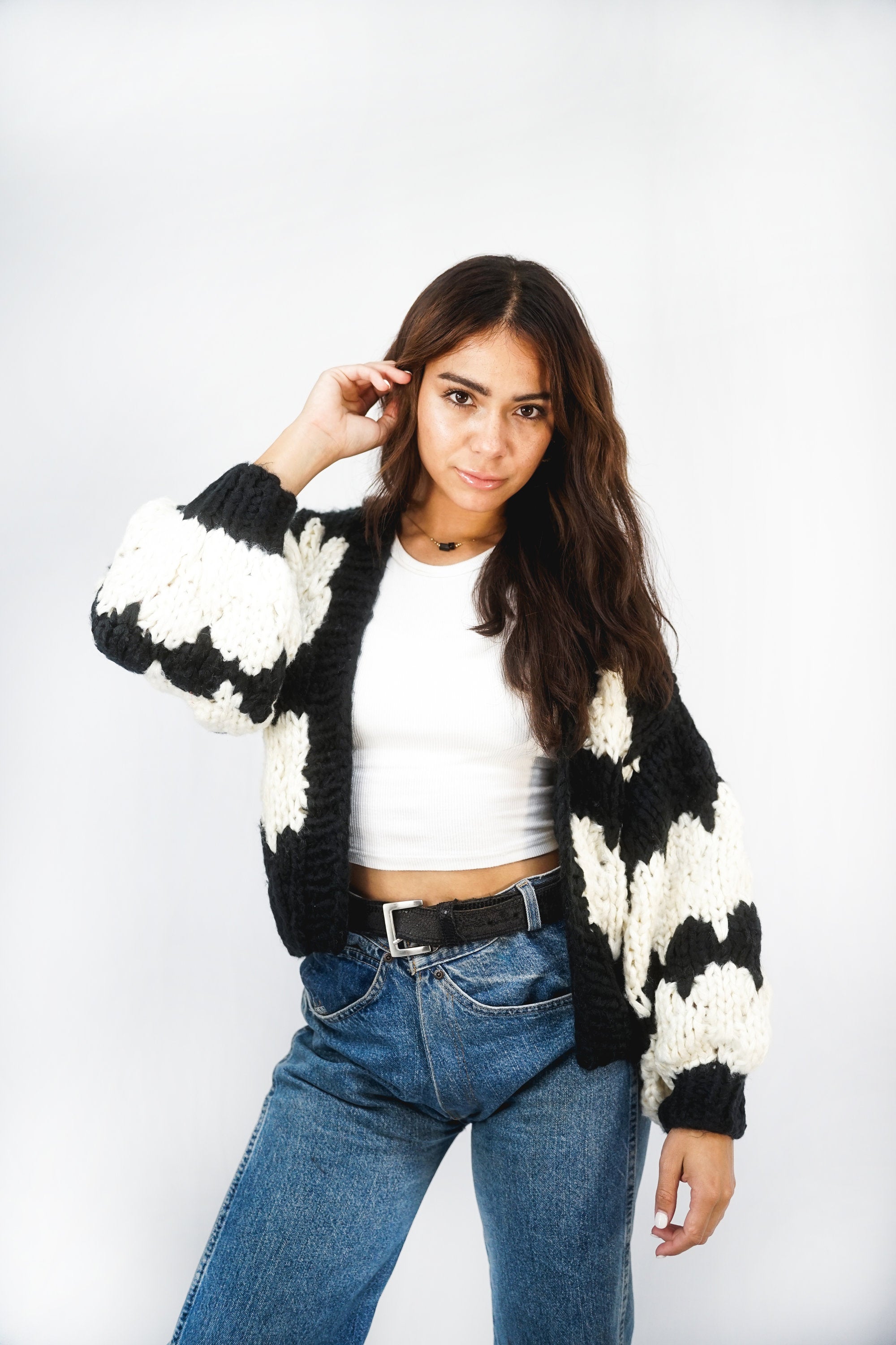 Savanna Handmade Cardi | Blk-Wht CARDIGAN autumn-winter BLACK KNIT M - L S - M stellino WHITE