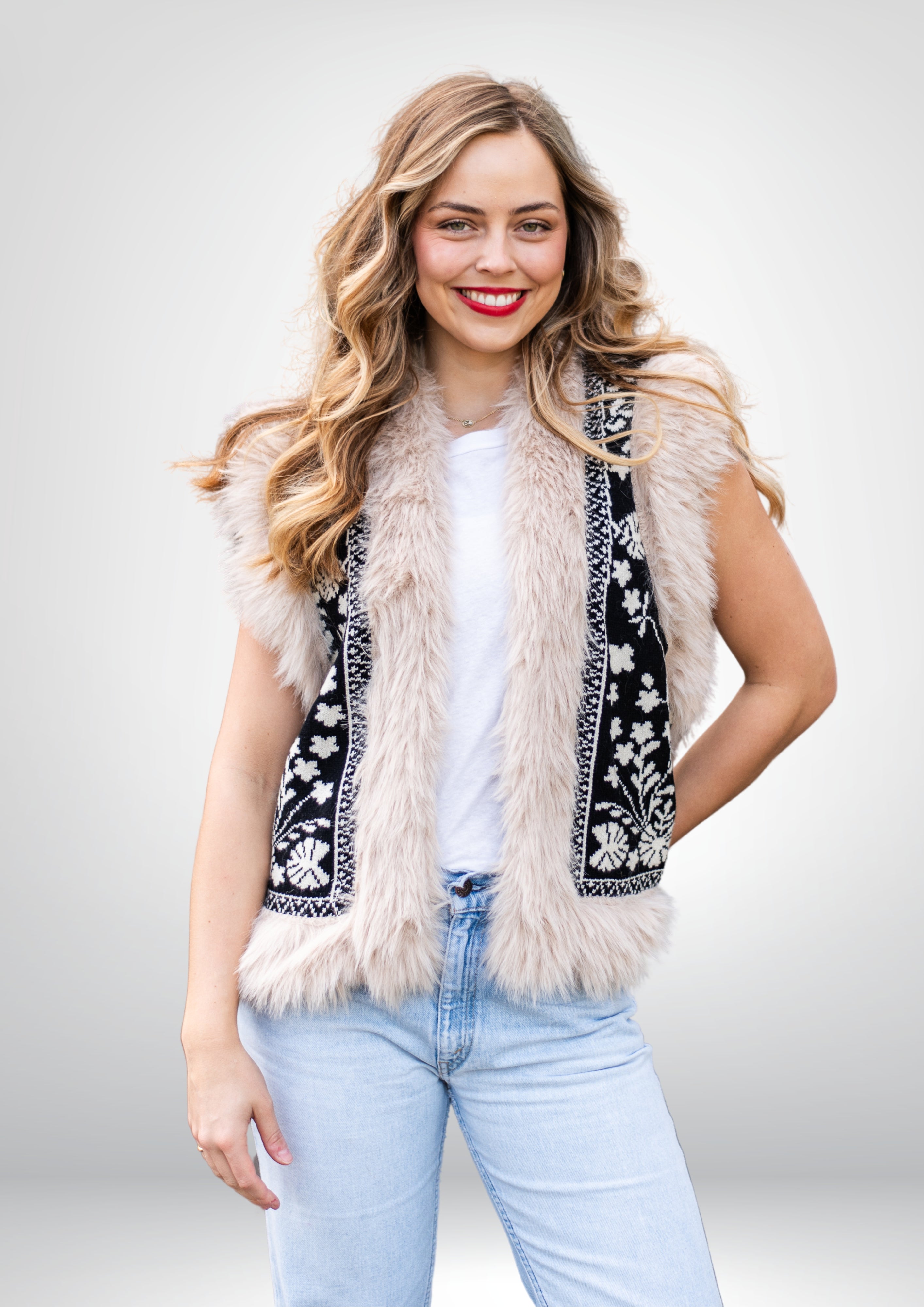 Fern Fur Trim Vest | Black