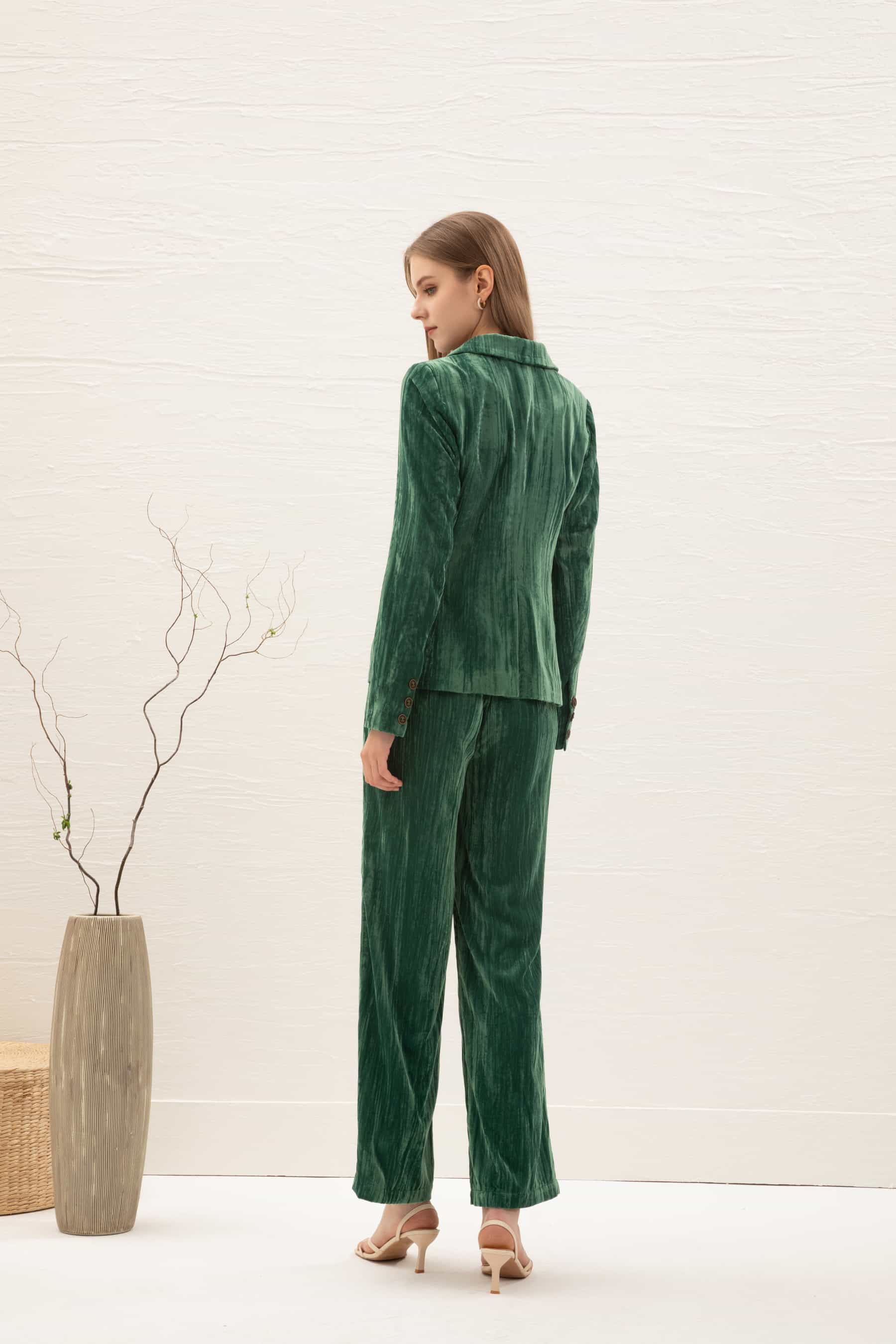 GDS Aliette Velvet Jacket | Green JACKETS autumn-winter BRUNCH CASUAL Catch GDS GREEN JACKETS L M S SALE 40 % WORK XL XS