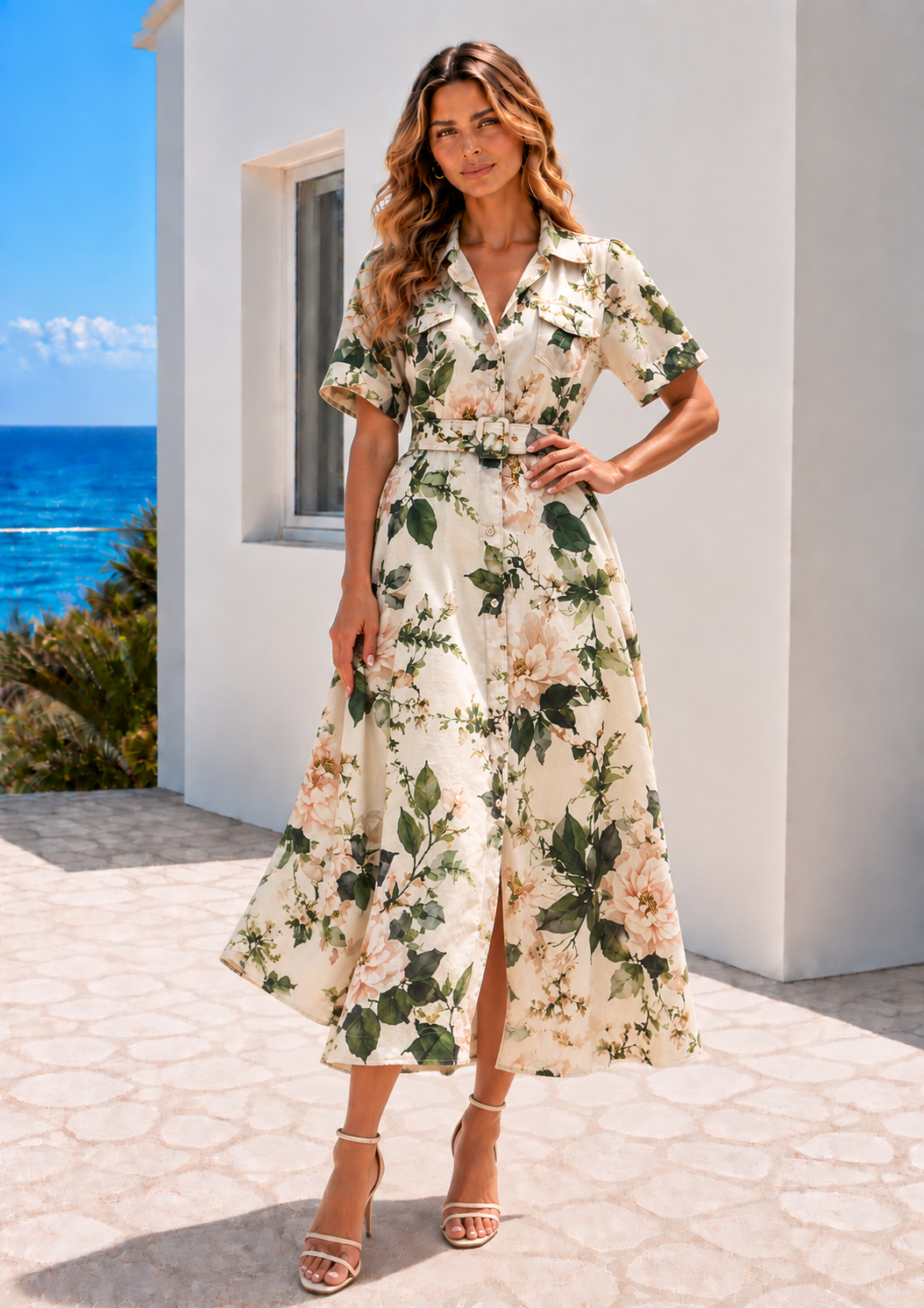 Emma  Dress  | Biege - Green
