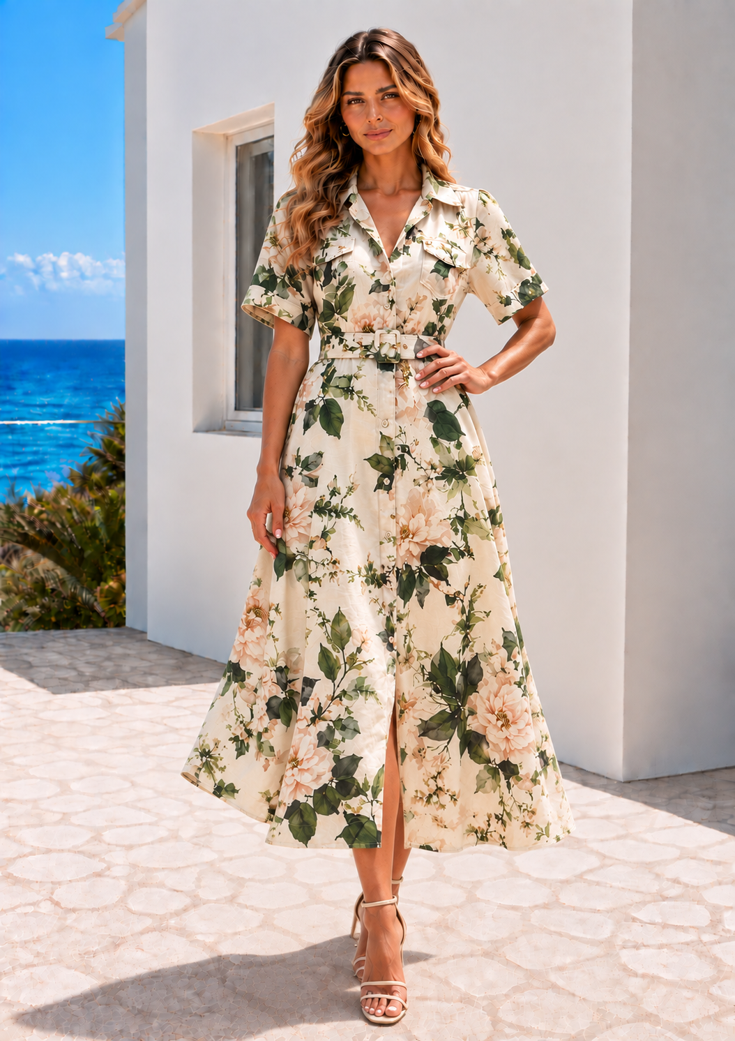 Emma  Dress  | Biege - Green