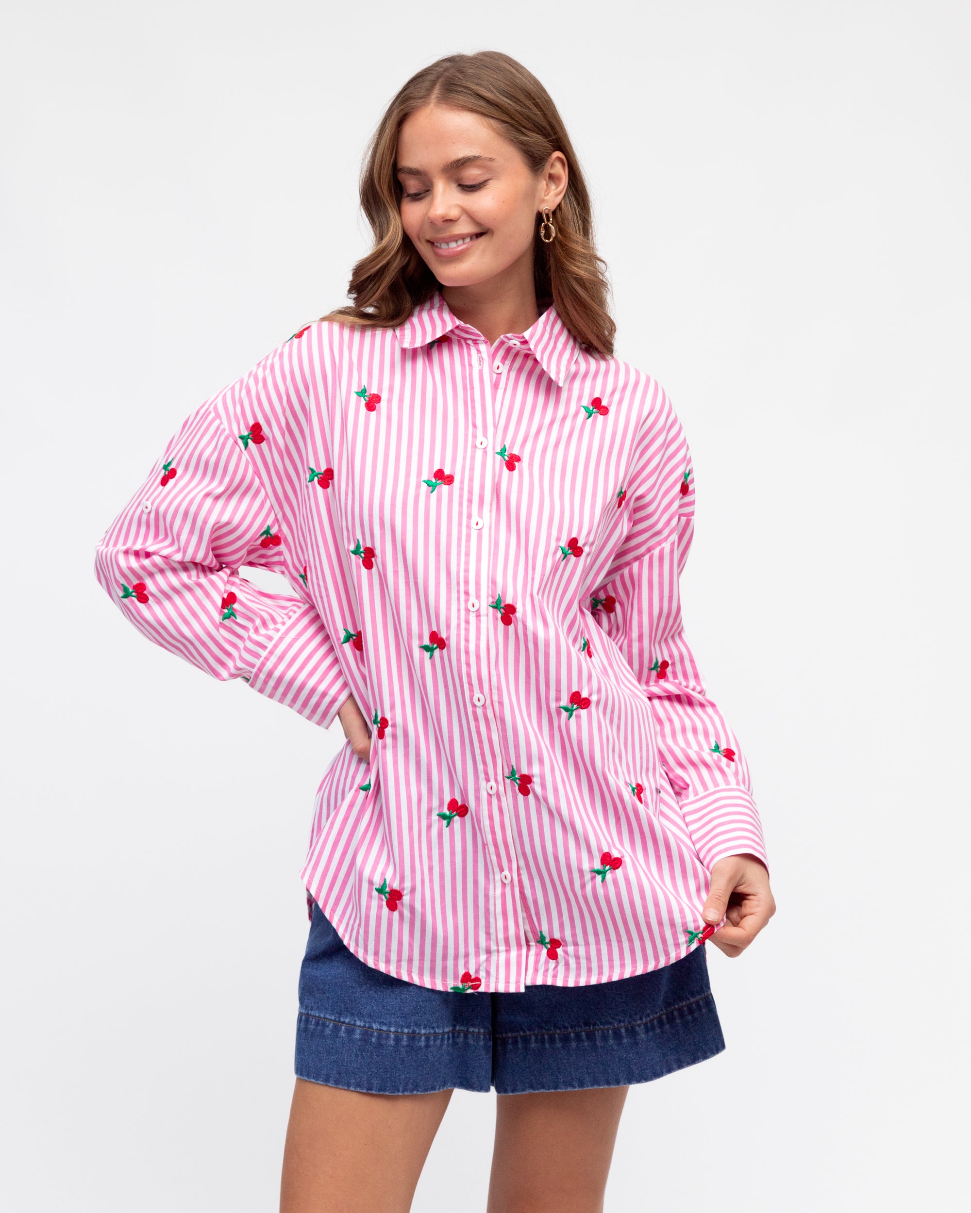 Cherry Shirt | Pink Stripe