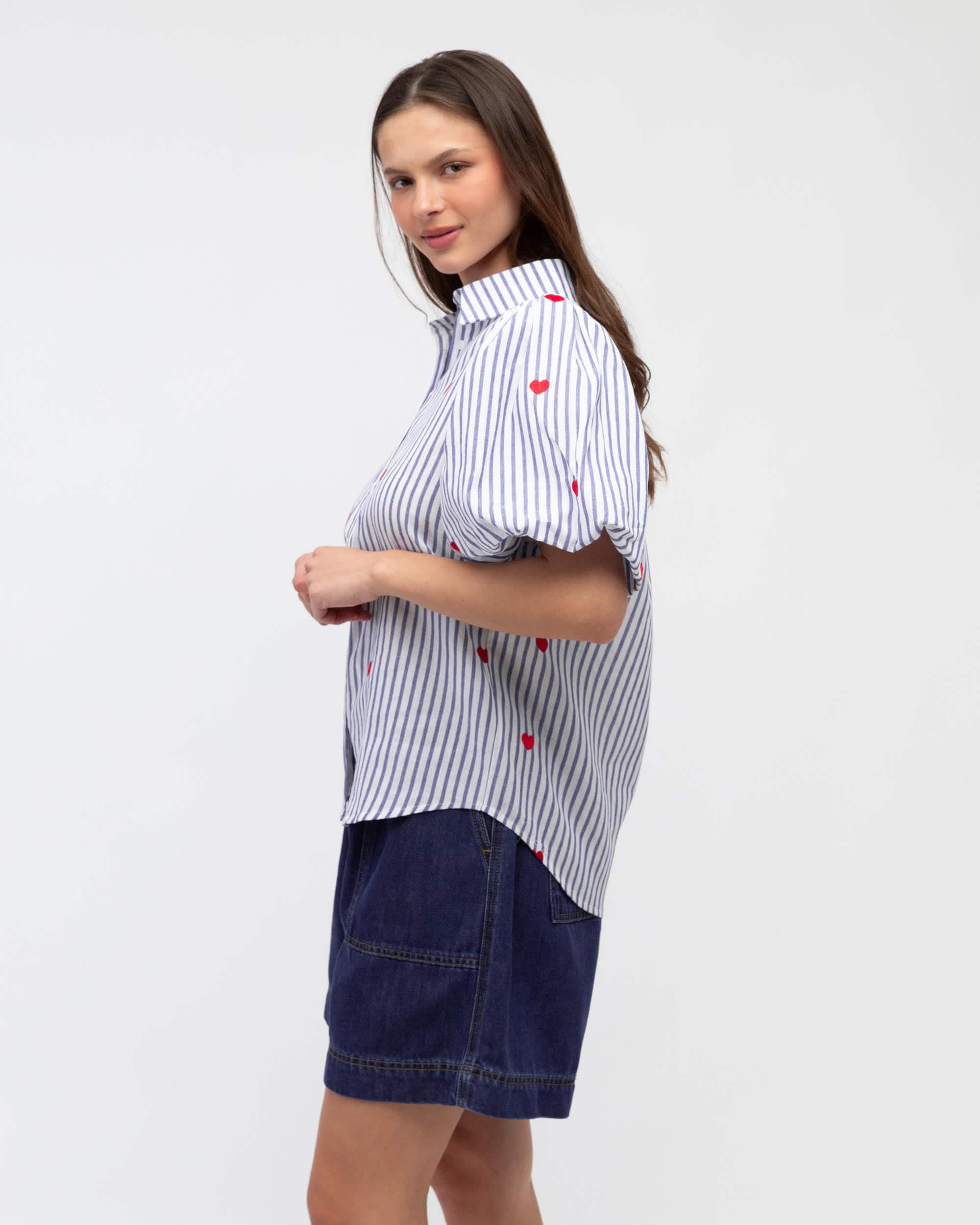 Love Heart Short Sleeve  Shirt | Blue