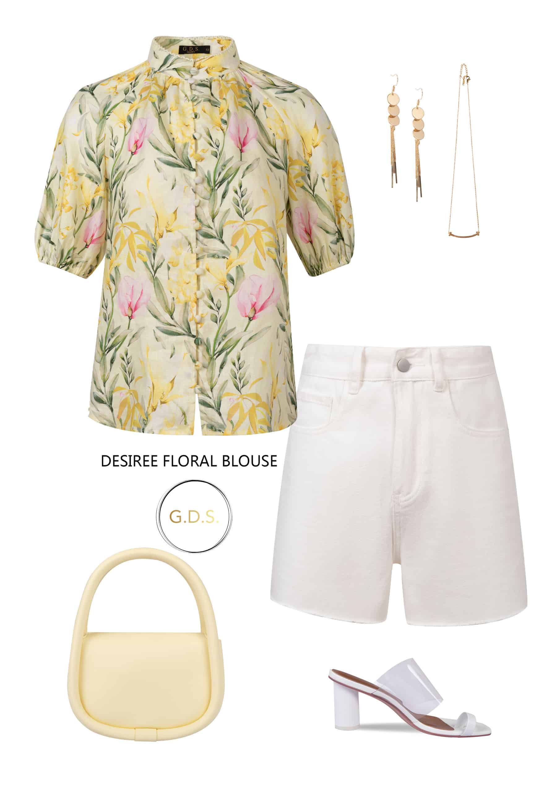 GDS Desiree Floral Linen Blouse | Yellow BLOUSES BLOUSES BRUNCH Catch GDS HOLIDAY L M S SPRING-SUMMER WORK XL XS YELLOW