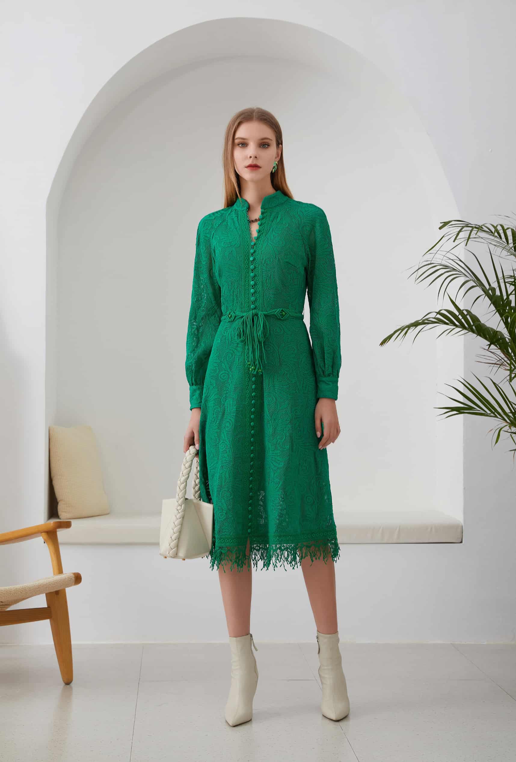 GDS Andree Belted Lace Dress | Green Tambourine DRESSES autumn-winter BS Catch DRESSES ESS22 GDS GREEN L M RACES S SALE XL XS