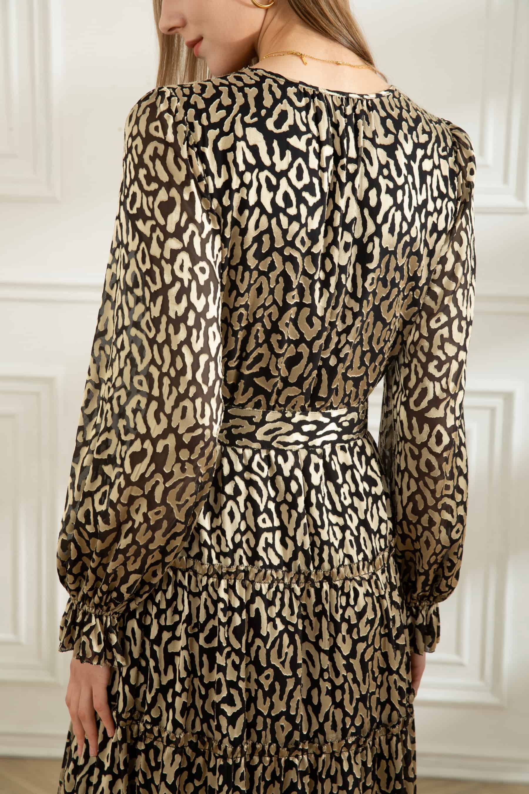 GDS Estelle Belted Dress | Gold - Black Print DRESSES autumn-winter AW 23 Catch DRESSES GDS GOLD L M RACES S SALE 40 % wedding guest dress XL XS