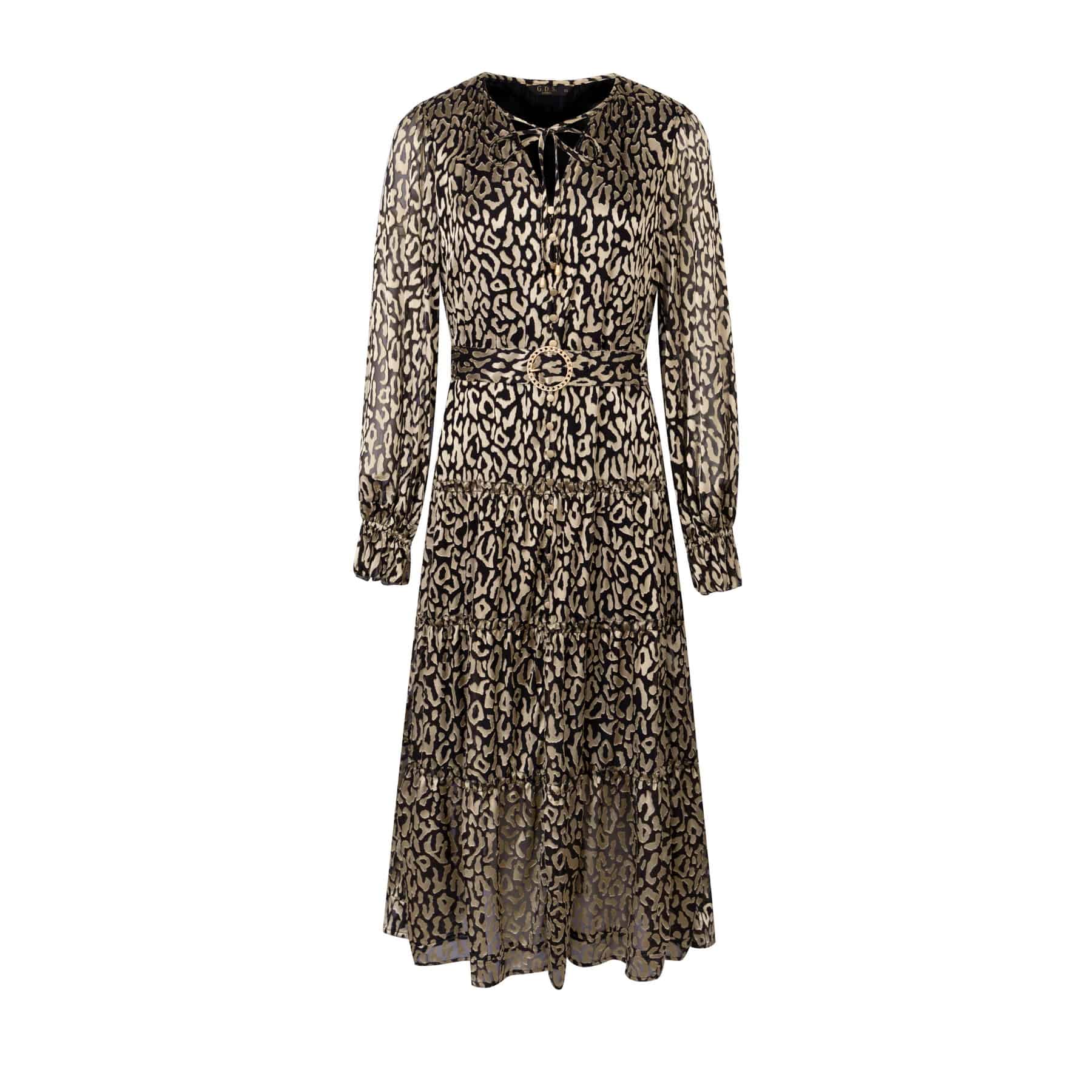 GDS Estelle Belted Dress | Gold - Black Print DRESSES autumn-winter AW 23 Catch DRESSES GDS GOLD L M RACES S SALE 40 % wedding guest dress XL XS